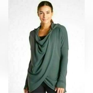 Athleta Green Purana Pullover Hooded Wrap Sweatshirt  Tunic Top Women Medium